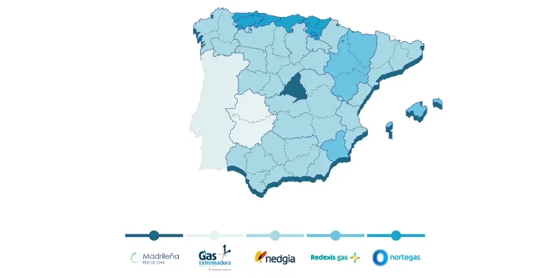 Mapa de las distribuidoras de gas en España