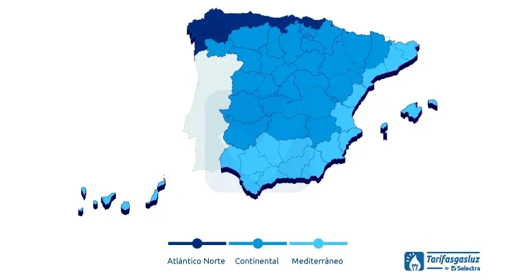 Mapa de España dividido por zonas climáticas