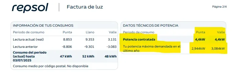 Factura de luz de Repsol, 2025